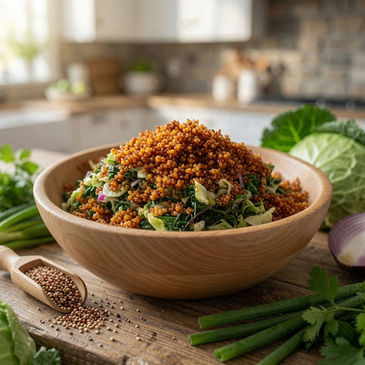 Kale/Crispy Quinoa & Maple Tahini Dressing Salad